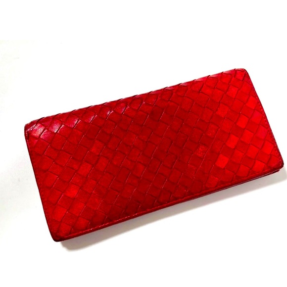 BOTTEGA VENETA VINTAGE INTRECCIATO LEATHER LONG WALLET RED - Picture 2 of 13